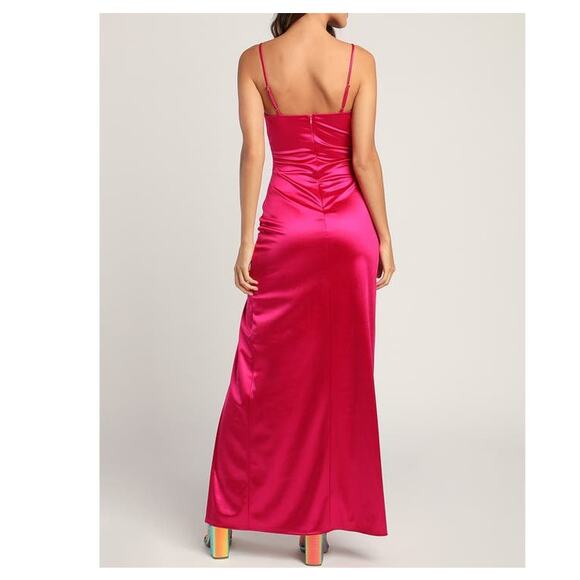 LULU'S sz S Magic Memories Magenta Satin Sleeveless Maxi Dress NEW B45 *flaw - Picture 2 of 12